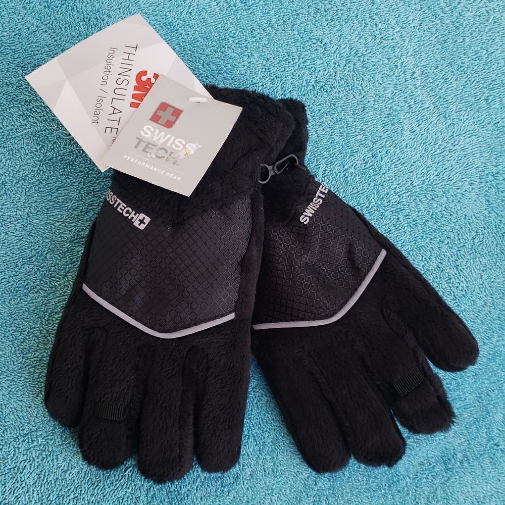 NWT Swiss Tech Black Gloves with 3M Thinsulate Insulation Technology Sz S
